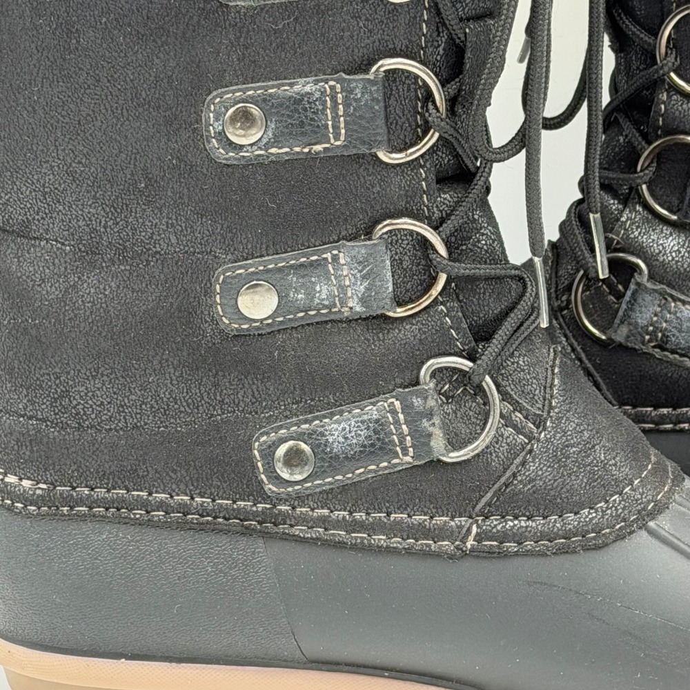 Yuu Fiona Black Faux Fur Trim Lace Up Duck Boots Womens Size 6 M Winter Mid Calf - Picture 10 of 12